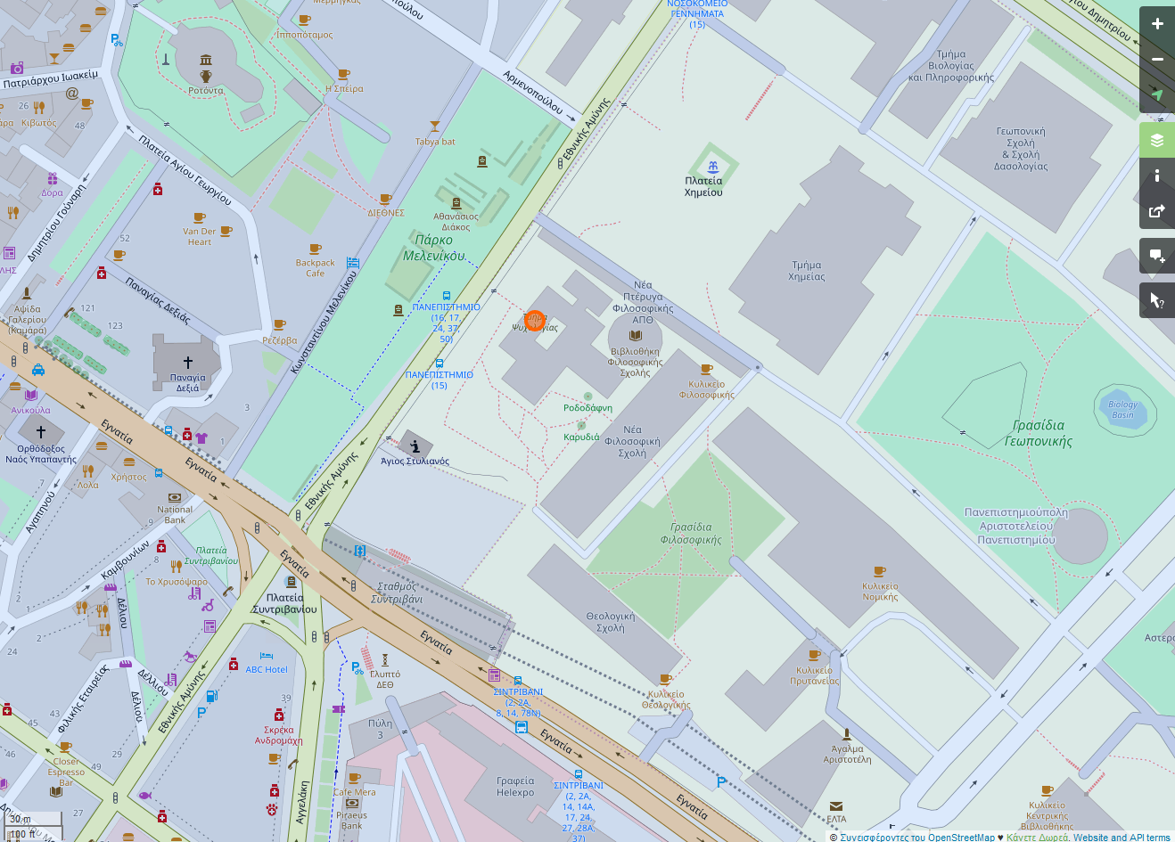 Map marking the main entrance of the Old Building of the Faculty of Philosophy.